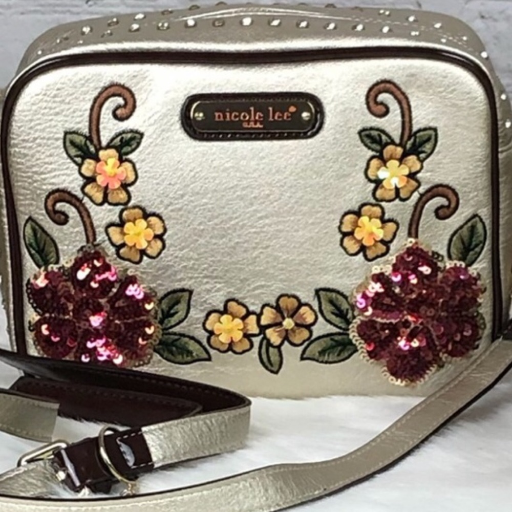 Nicole Lee Gold Crossbody Purse w/ Sequin …